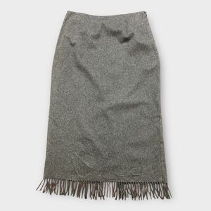 Vintage 90s Catherine Stewart Gray Wool Blend Fringed Pencil Skirt Western 14